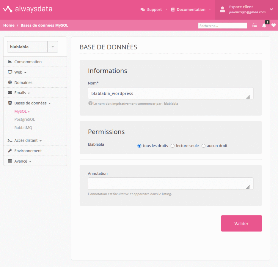 Création de la base de données