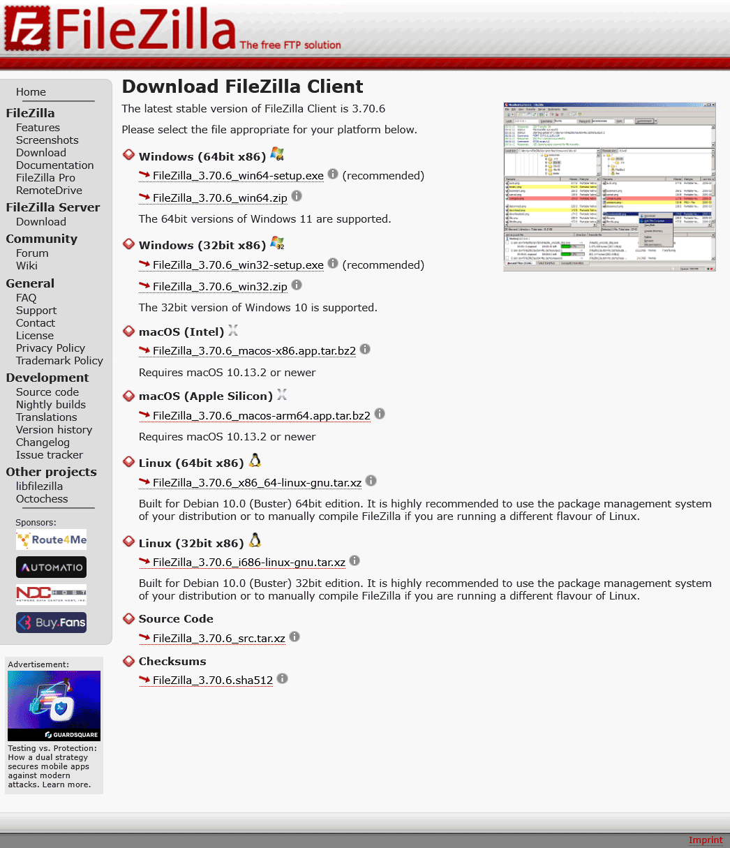 Téléchargement de Filezilla