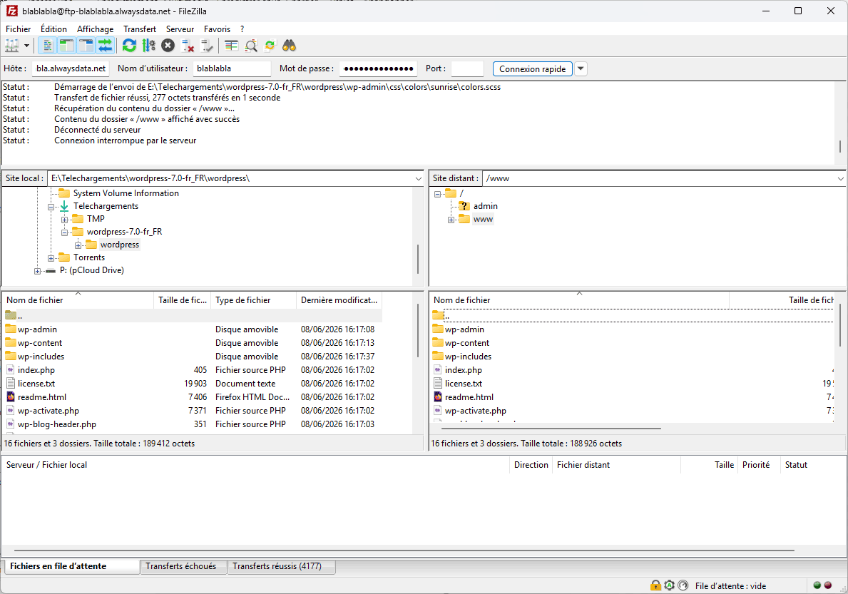 Interface de Filezilla
