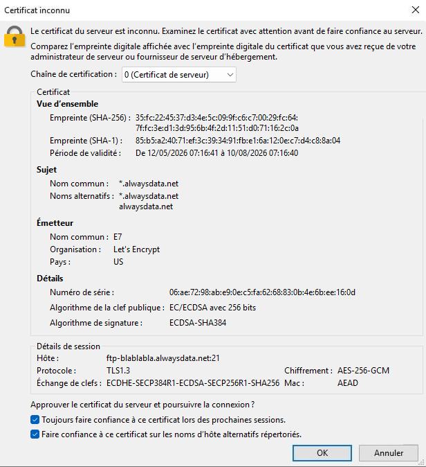 Certificat FTP
