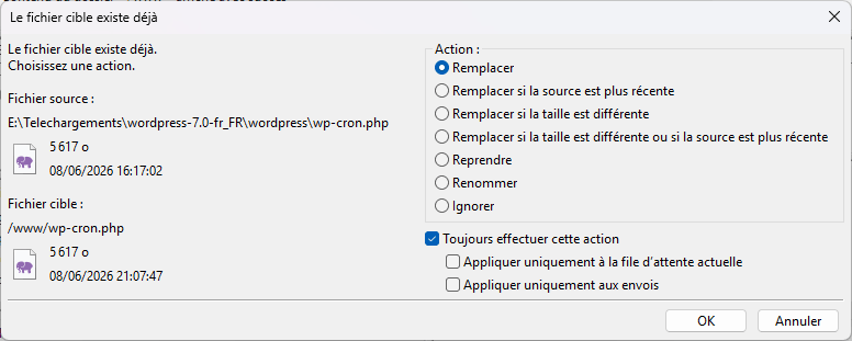 Le fichier cible existe déjà