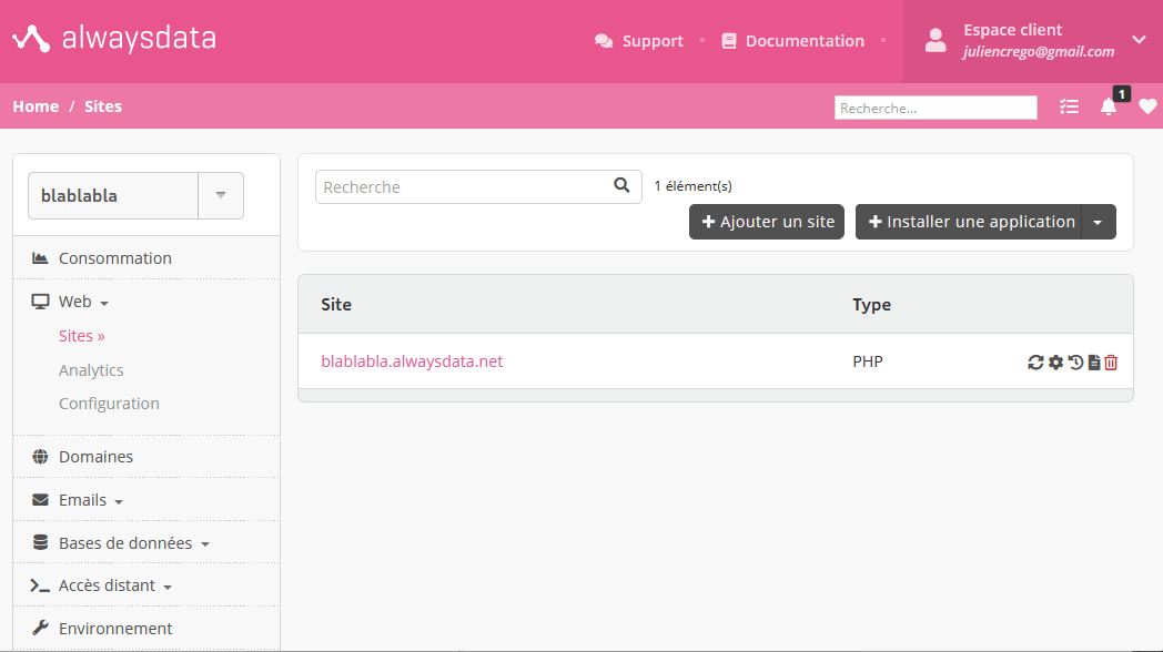 Adresse du site alwaysdata