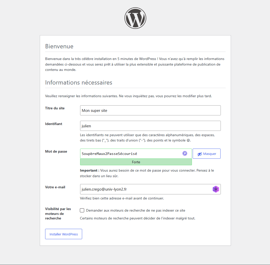 Configuration des paramètres du site