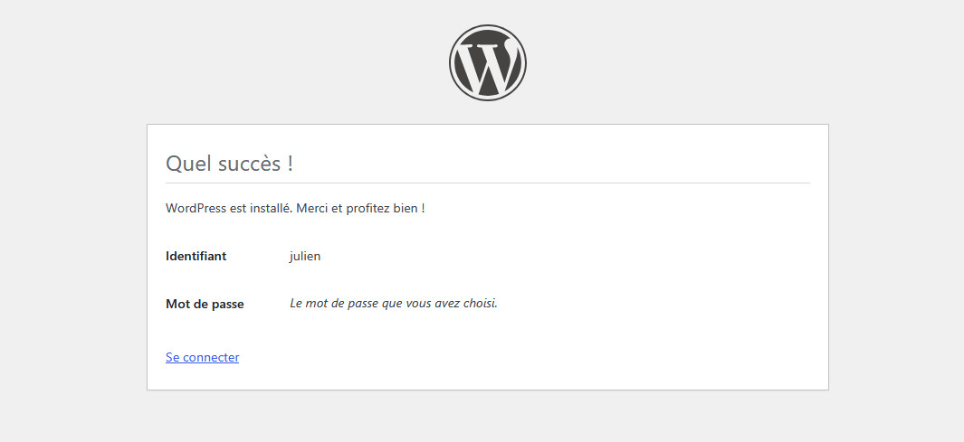 Fin de l'installation