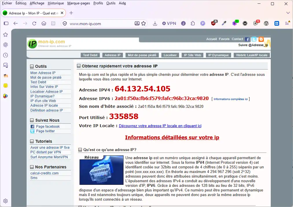 Aperçu du site mon-ip.com