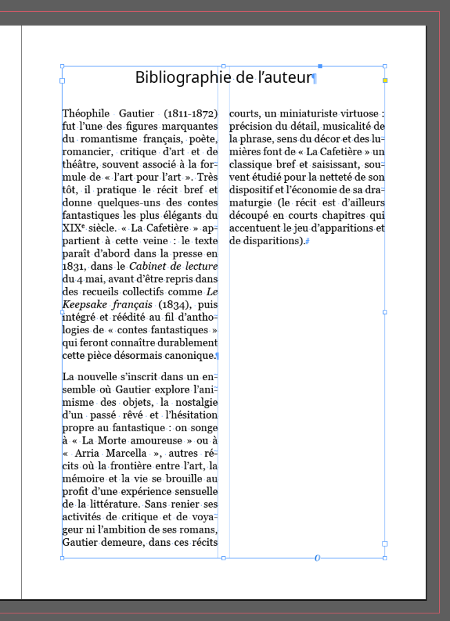 Aperçu du titre étendu sur deux colonnes