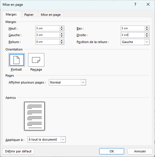 Fenêtre mise en page