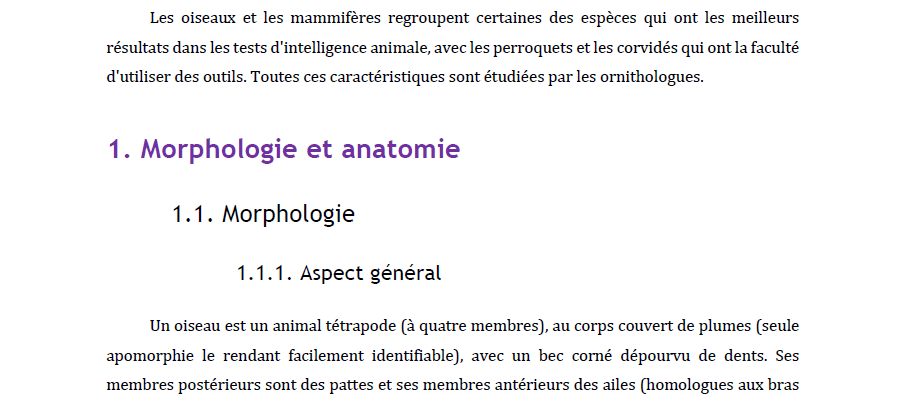 Aperçu des titres hiérarchisés